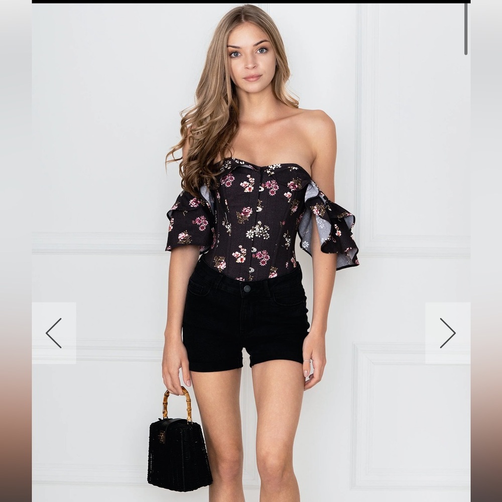 Corset Story Black Dark Ditsy Floral Size 8UK